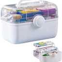 3-Tier Medicine Storage Box with Removable Pill Case & Handle, Portable Medical Containers Chest, Empty First Aid Box for Medicine, Family Emergency Kit, Small Staff- Home Office Travel use ( White )