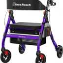 BlessReach Foldable Heavy-Duty Rollator Walker with Seat for Seniors,Purple | Folding Aluminum Rolling Walker, 400 lb Capacity, 8'' Wheels, 18" Big Seat, 6-Position Adjustable Height