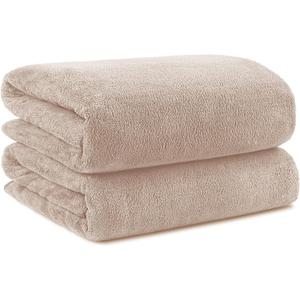 Microfiber Bath Towels Pack of 2 (60'' x 20'') - Soft Feel, Highly Absorbent, Quick Drying for Body, Sport, Yoga, SPA, Fitness - Brown