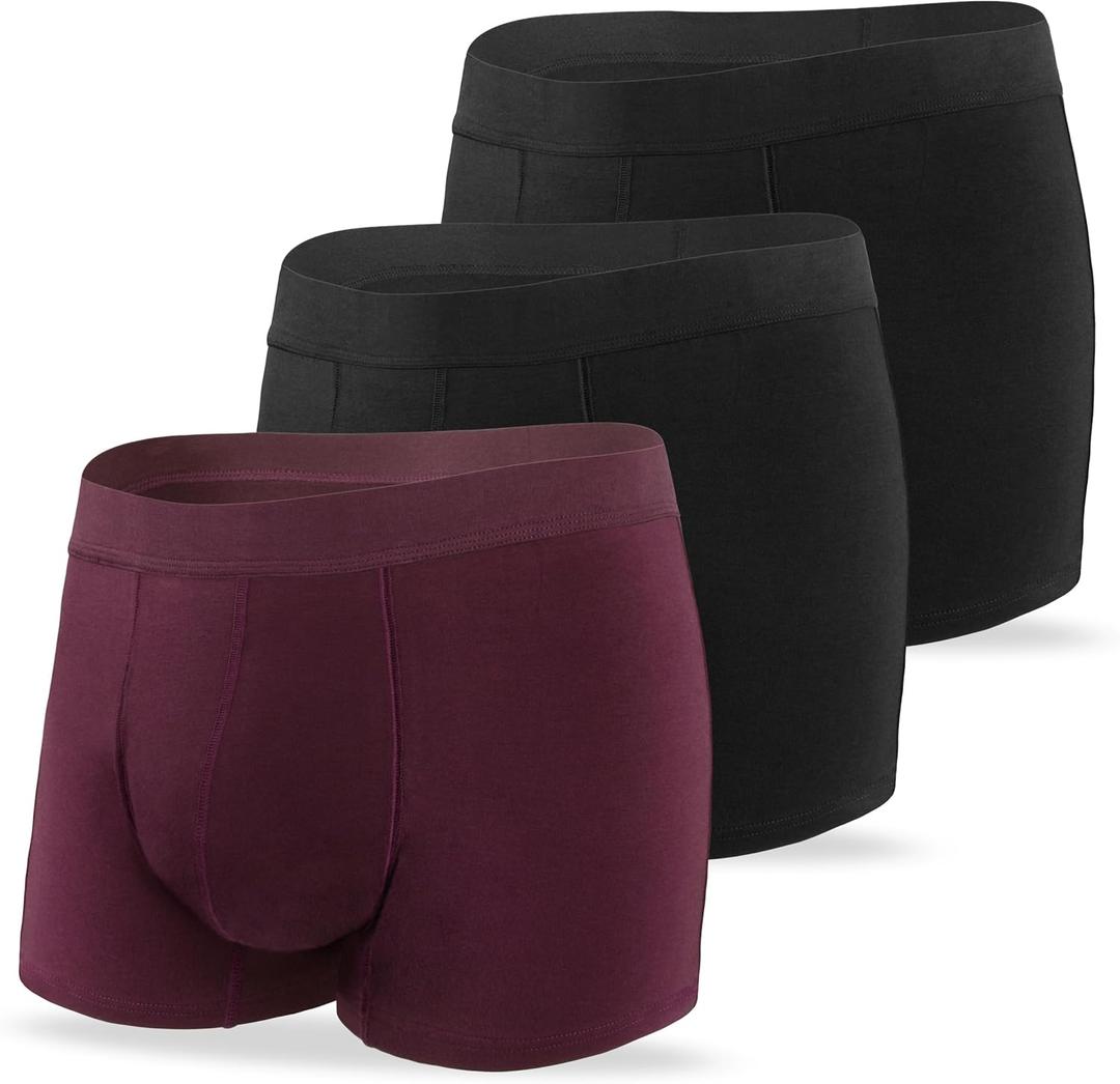 Incontinence Underwear for Men Leak Proof High Absorbency 2.3 oz Bladder Control Urine Protection Boxer Briefs Washable Reusable 3 Pack (2 Black-1 Maroon, 2XL)