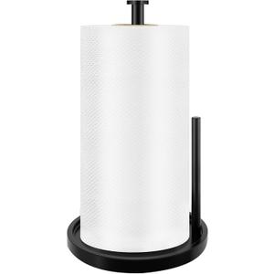 Paper Towel Holder Countertop, Standing Paper Roll Holder with Anti Slip Weighted Base, Stainless Steel Freestanding Paper Towel Holder for Kitchen, Black