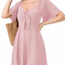 Womens Dresses 2025 Spring Summer Deep V Neck Casual Bow Tie Mini Cocktail Beach Dress XL, Pink