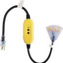 EP 3 Ft Lighted GFCI Extension Cord with 3 Electrical Power Outlets - 12/3 SJTW Heavy Duty Black Pigtail Extension Cable with 3 Prong Grounded Plug for Safety, UL Listed