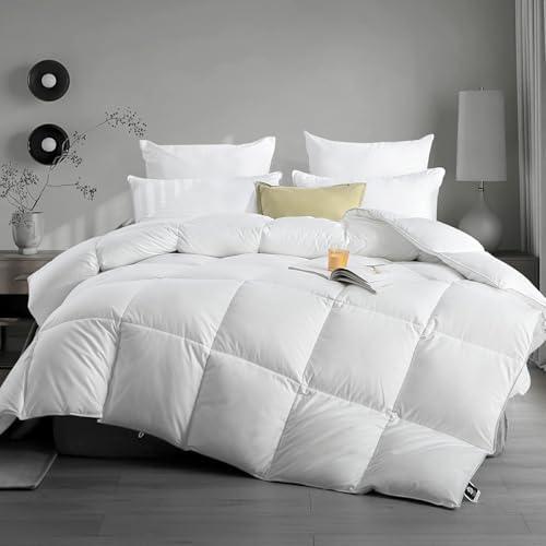 KUSNUG Hotel Luxury Down Fibers Comforter Oversized King Size - All Season Duvet Insert with Egyptian Cotton Blend Shell, High Fill-Power Hypoallergenic Fluffy Down Feather Fibers Filled, White