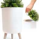 Earth & Mango Small Bathroom Trash Can with Lid, Small Bathroom Garbage Can with Plant Style Lid, 1.8 Gallon, White, Perfect for Bedroom, Office, and Bathrooms, Trash Bin That Looks Like a Plant