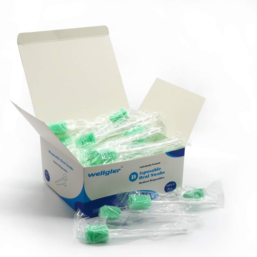 Wellgler's Disposable Oral Swabs,Sterile Sponge Mouth Swabs,Individually Wrapped (50pcs,Sky Blue)