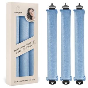 Overnight Heatless Hair Curler Blowout Rods Jumbo Satin Flexi Rods for Heatless Overnight Curls, Soft No-Heat Hair Styling Tools for All Hair Types, 3pcs Blue