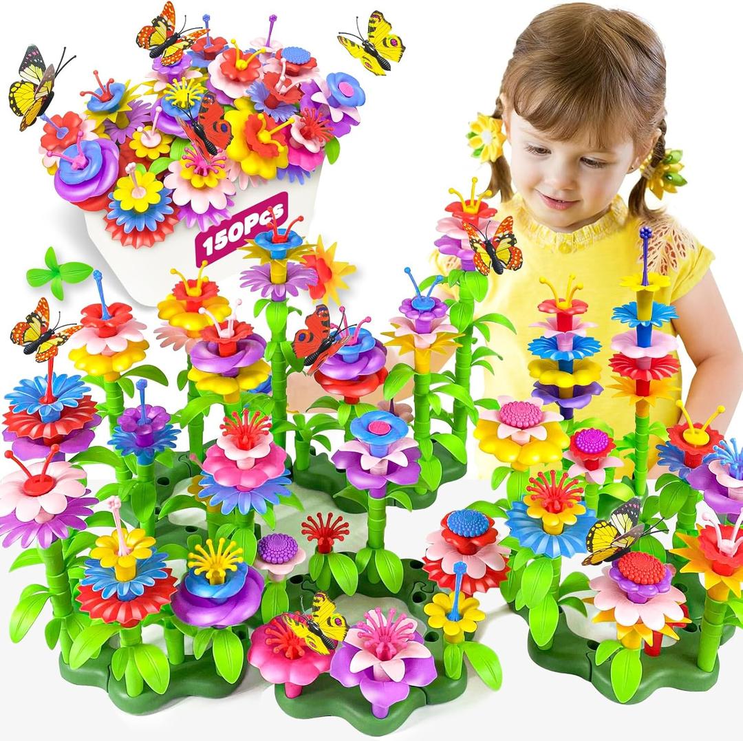 Gojmzo Toys Gifts for 2 3 4 5 Year Old Girl, 150 PCS Flower Garden Building Toys, Toddler Girl Birthday Gifts Age 2-4 3-5