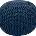 COTTON CRAFT - Hand Knitted Cable Style Dori Pouf - Blue - Floor Ottoman - Cotton Braid Cord - Handmade & Hand Stitched - Truly one of a Kind Seating - 20 Dia x 14 High