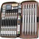 30PCS Silver Metal Mechanical Pencil Set in Leather Case, 0.5/0.7/0.9/2.0mm Art Drafting Pencils with 16 Tubes Graphite Leads (6B 4B 2B HB 2H 4H) & Colored Refills for Sketching, Drawing, Writing
