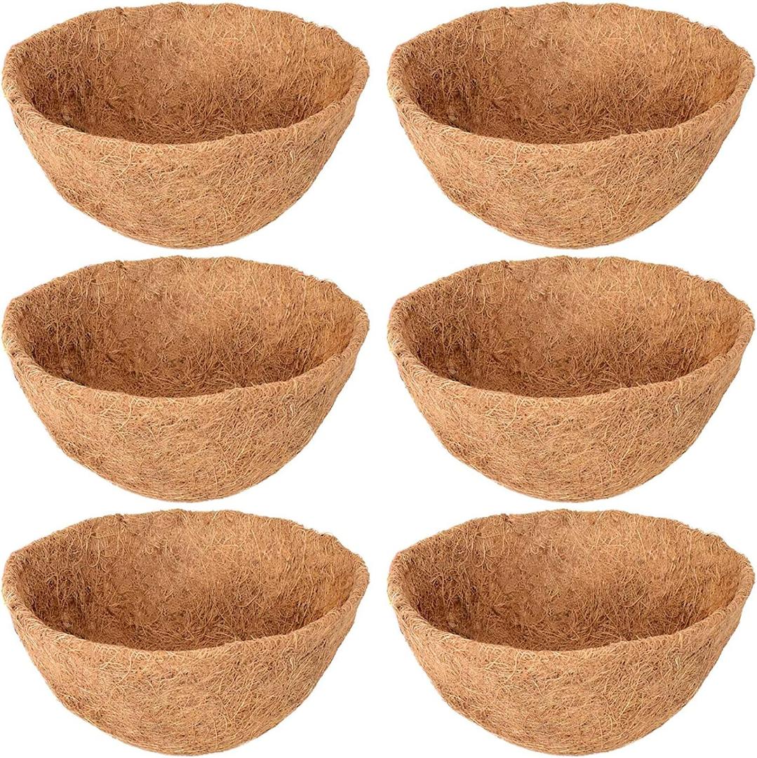 Legigo 6 Pack 12 Inch Hanging Basket Coco Liners Replacement, 100% Natural Round Coconut Coco Fiber Planter Basket Liners for Hanging Basket Flowers/Vegetables