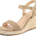 mysoft Women's Platform Espadrille Wedge Sandals Square Open Toe Ankle Strap Buckle Casual Summer Dressy Sandals (Orange, 9)