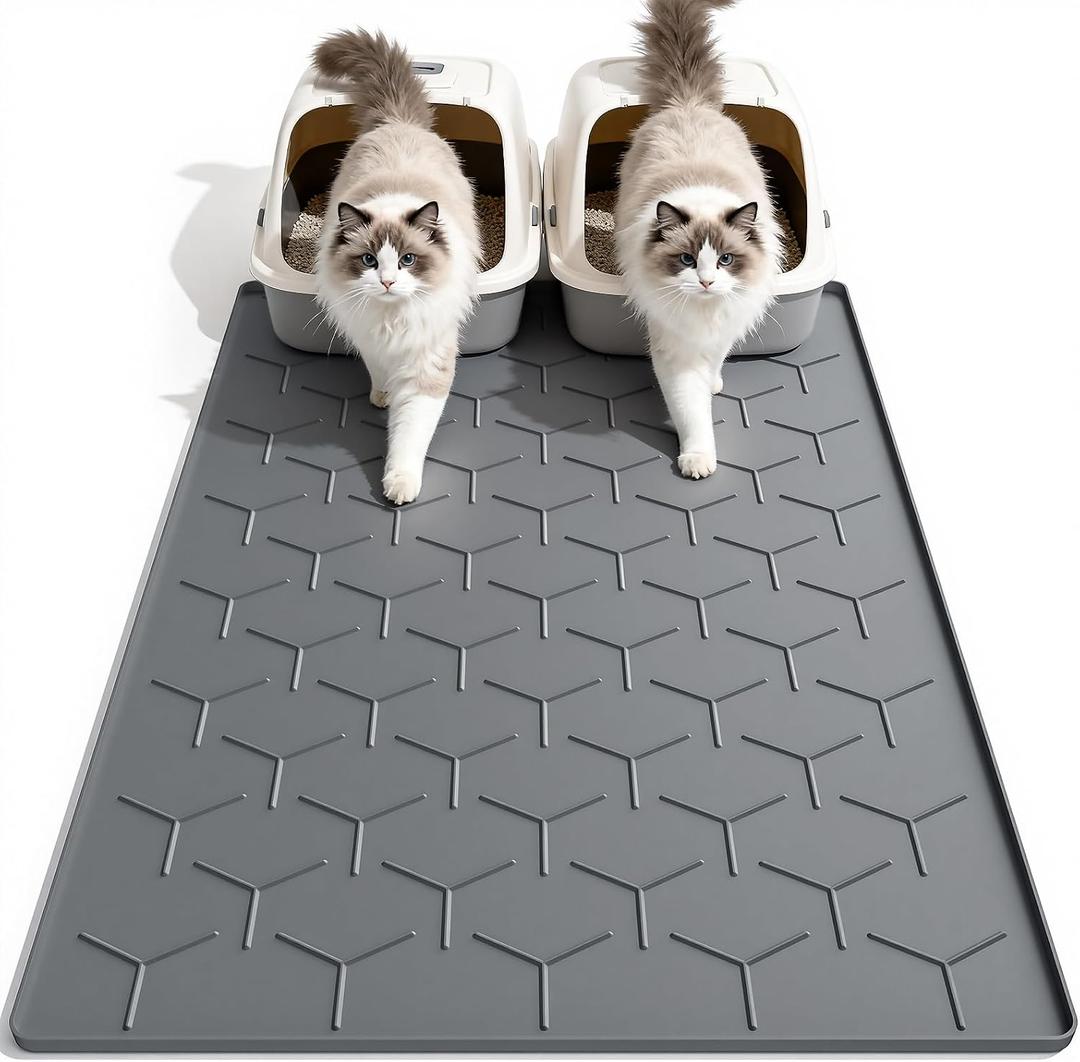 Garoopion Cat Litter Mat, Large 40" X 28" Litter Catcher Rug, Waterproof Silicone Mat for Cats, Dark Gray