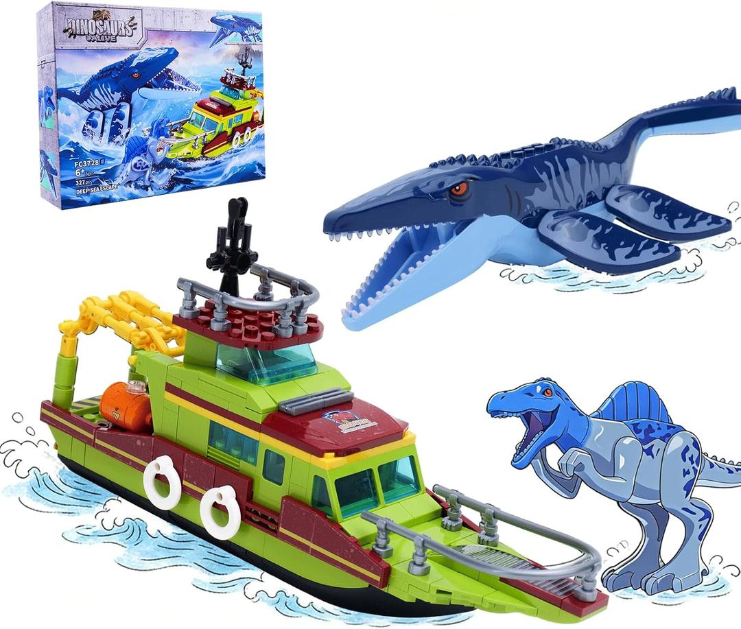 Ideas 3 in 1 Sea Dinosaur Mosasaurus Building Blocks Kit, Compatible with Dinosaur World, Moc Mosasaurus Spinosaurus Adventure Ship STEM Toys, Gift for Kids Adults Boys Age 8-12 327PCS