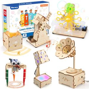 Poraxy STEM Kits for Kids Age 8-10-12, 6 in 1 Science Kits, Wooden 3D Puzzles, Toys for Ages 8-13, Building Projects Crafts Model Kits, Birthday Gifts for Boys Girls Ages 7- 13  Years Old