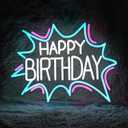 Happy Birthday Neon Sign Dimmable Celebrate Birthday Neon Light Powered by USB Gleaming LED Happy Birthday Lignt Up Sign for Birthday Paty Decoration Bedroom Birthday Gifts(16.7*12.8) (White Ice Blue Pink)