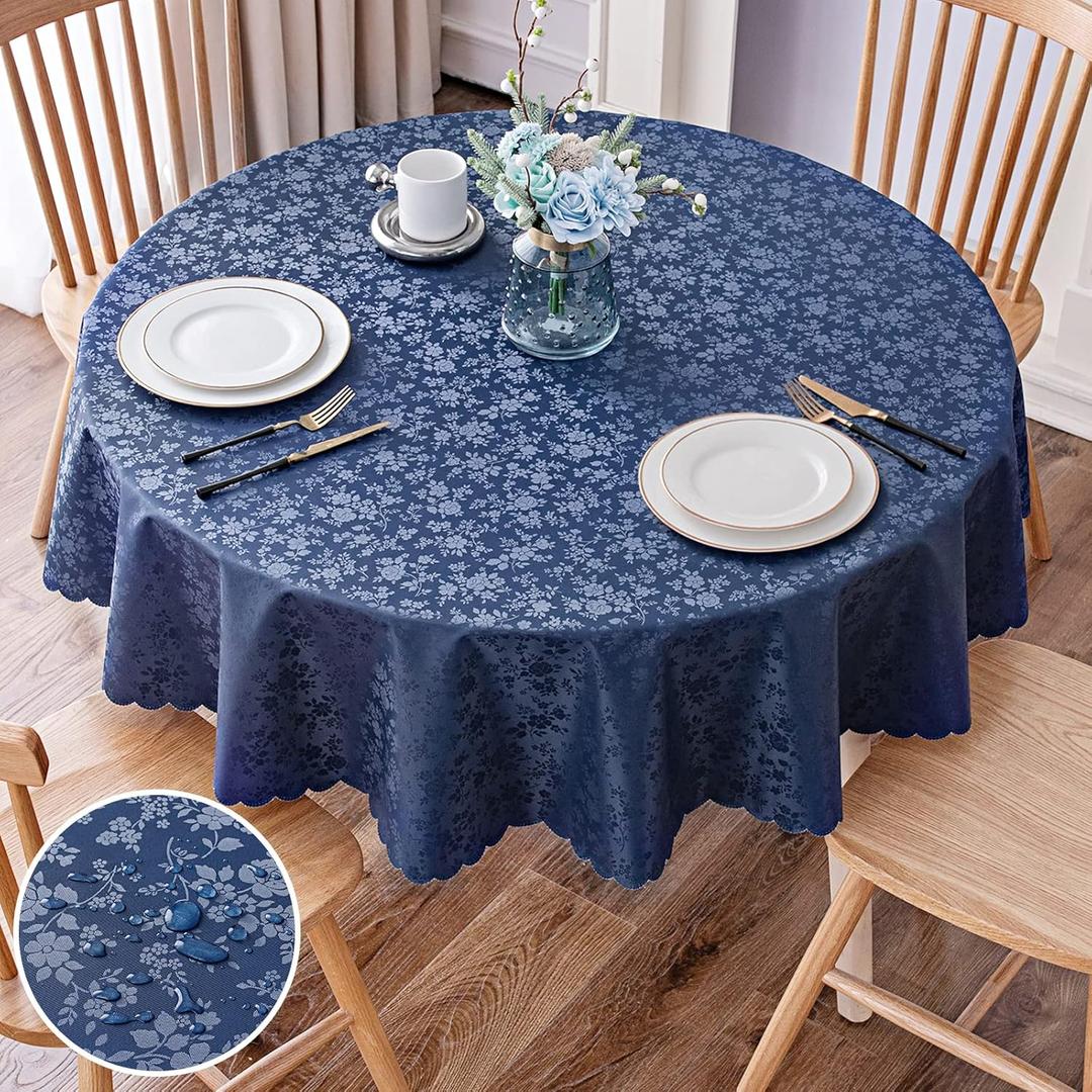 Smiry Round Table Cloth, Waterproof Heavy Duty Vinyl Tablecloths, Wipeable Washable Table Cover for Kitchen and Dining Room (Navy Blue, 70" x 70")