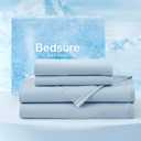 Bedsure Cooling Sheets Queen Size, Cooling Bed Sheets for Hot Sleepers, Chill Cool Sheet, Deep Pocket Up to 18 Inches, Soft & Breathable Queen Sheet Set, 4 Pieces, Blue