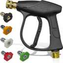 High-Pressure Car Washer Gun 4350 PSI Max, Power Washer Short Gun with 1/4" Outlet Quick Connect & 5 Nozzles, M22-14 Thread Auto Cleaning Sprayer Gun Tool for Car Washing (Washer Gun/Nozzle)