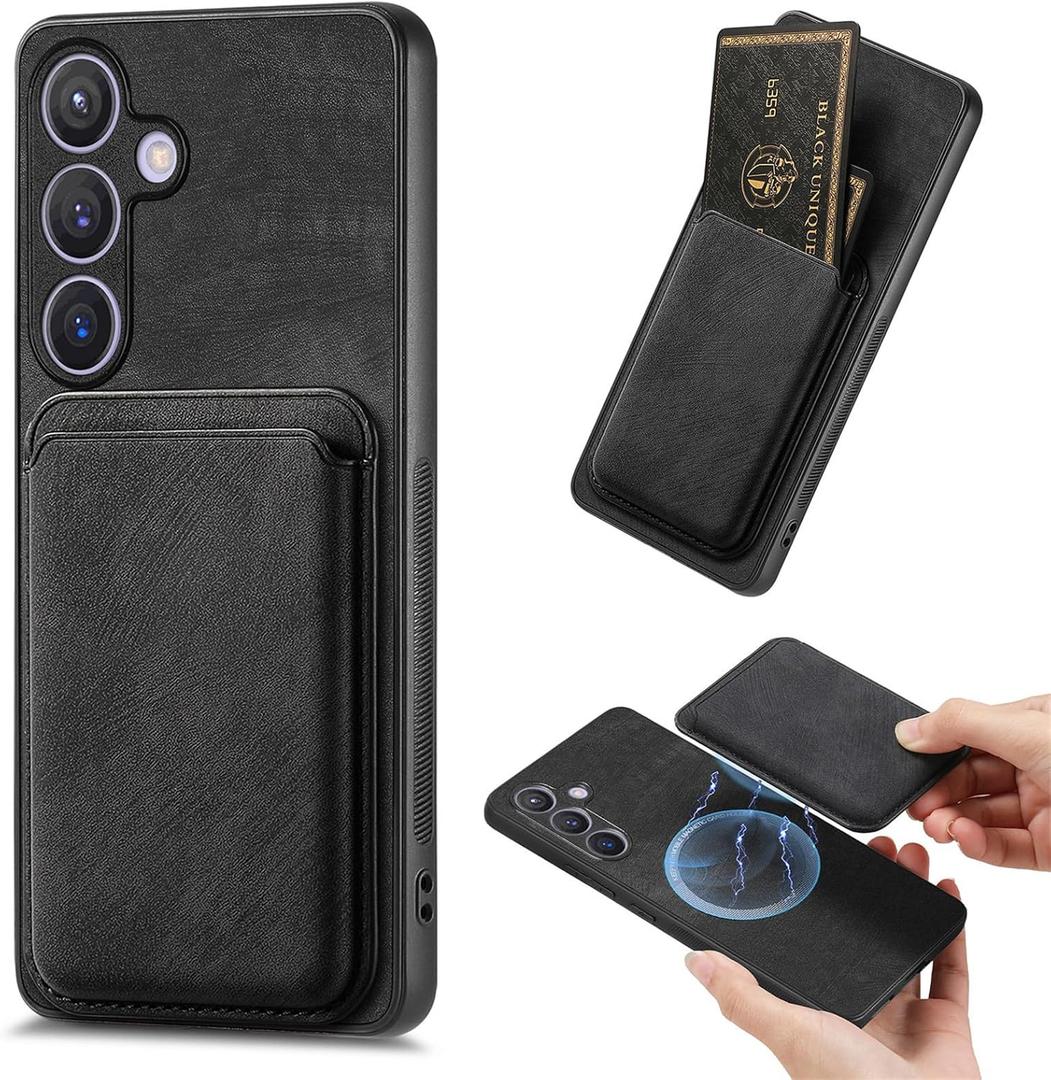 LEMAXELERS Case for Samsung Galaxy S25 FE Compatible with MagSafe 2 in 1 Detachable Retro Magnetic Leather Wallet Case with Credit Card Slots Cover for Samsung Galaxy S25 FE Black SDF