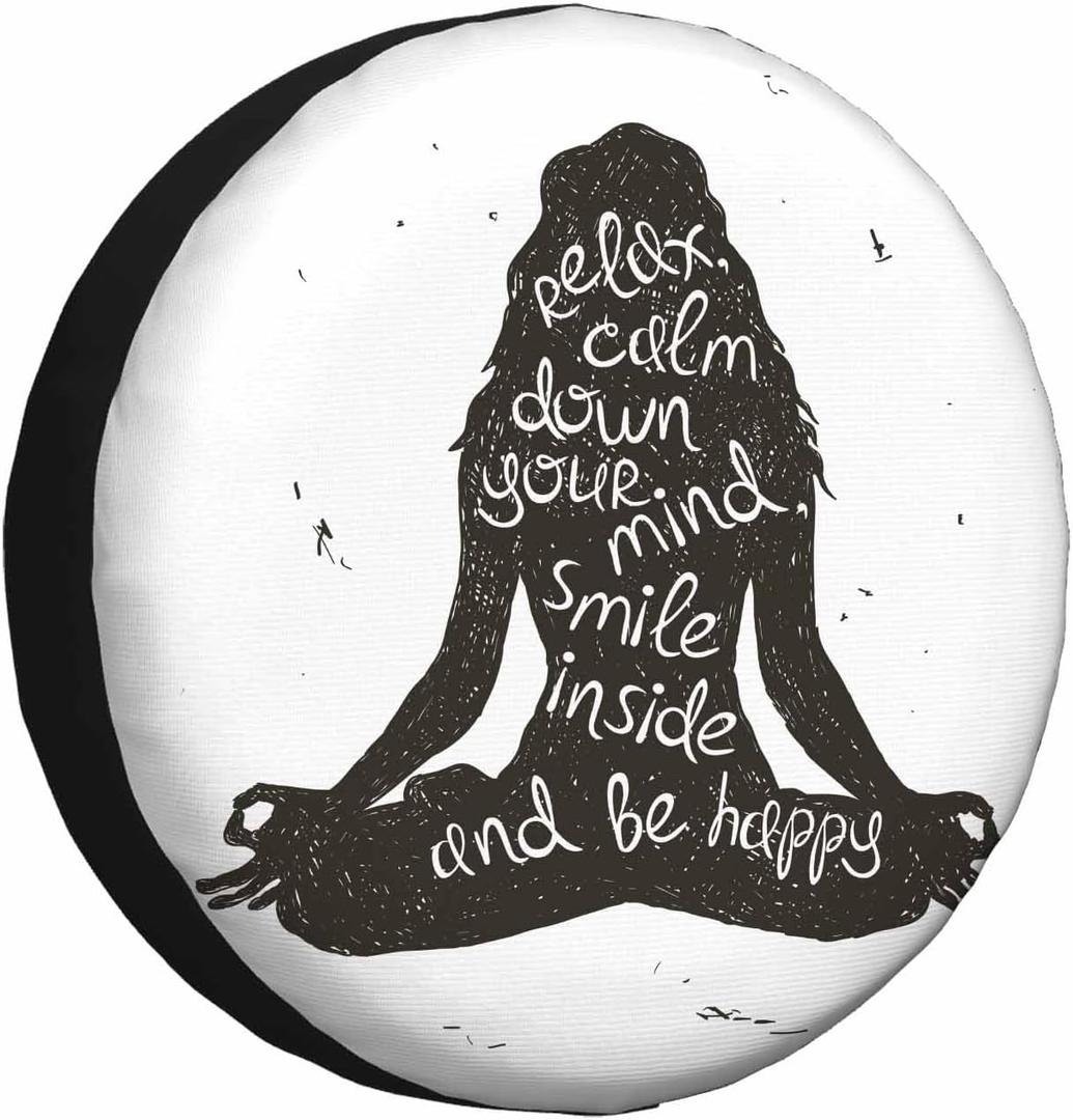 Woman Meditation Silhouette Spare Tire Cover Girl Sitting in Lotus Pose Relax Happy Weatherproof Universal Wheel Protectors Camper Tire Covers for Trailer Rv Travel(17 inch) (17" fits tire cover diameter 31"-35")