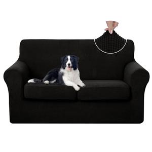 U-NICE HOME 3 Pieces Stretch Loveseat Couch Cover Sofa Cover Washable Sofa Slipcover with Individual Seat Cushion for 2 Cushion Couch Sofa Pet Friendly(Loveseat, Black)