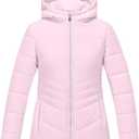 WULFUL Girls Winter Waterproof Coat Warm Hooded Parka Jacket Long (8-9 Years, Pink)