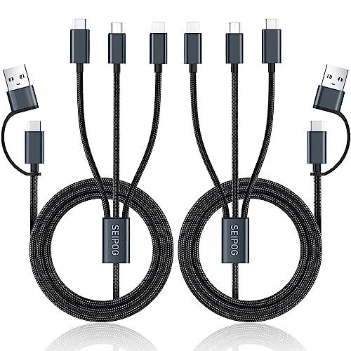 SEIPOG Multi Charging Cable 5 in 1, 2PCS 4FT USB C/A Multi Charger Cable to Type-C/Micro USB Port, Nylon Braided USB C Multiple Charger Cable, Universal Phone Charger Cord for Cell Phones and More