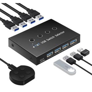 USB 3.0 Switch 4 Computers 3 Computers Keyboard Mouse,4 Port USB Switcher Sharing Mouse Keyboard Scanner Printer, Includes Cables and Remote