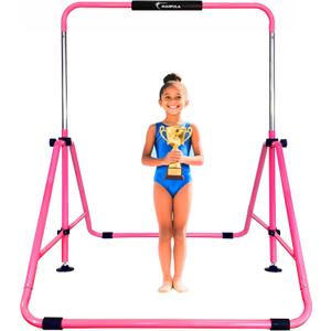 MARFULA Foldable Gymnastic Bar for Kids Ages 3-12, 9 Height Levels, 200 lbs Weight Capacity, 5 Ft Length Gymnastic Kip Bar with Mat, Gymnastic Equipment for Home and Gym Center Indoor Outdoor Use