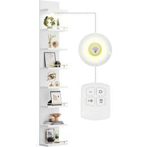 REIBII 8 Tier Wall Shelf Unit, White Lack Shelf, Vanity Floating Shelves with LED Light, Display Floating Shelves for Bedroom, Livingroom, Office