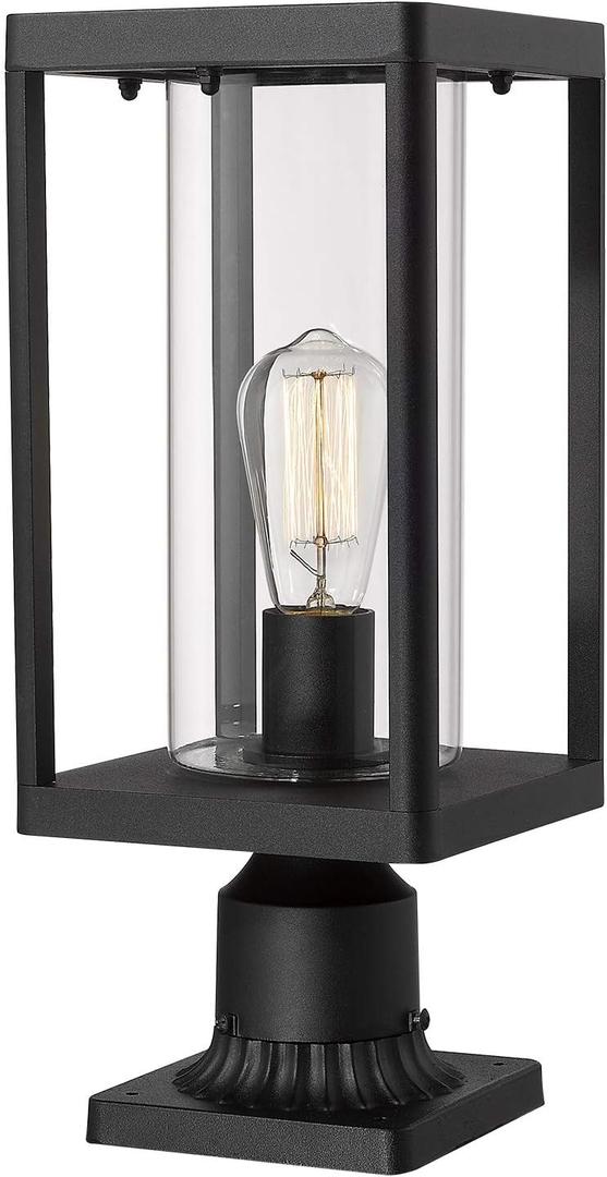 Beionxii Outdoor Post Lights, 20inch Large Modern Large Exterior Post Lantern Pillar Light with Pier Mount Base, Black Cast Aluminum w/Clear Cylinder Glass - A291P-1PK
