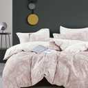 100% Natural Cotton 3pcs King Duvet Cover Sets-Dusty Pink Duvet Cover with Luxurious Off White & Beige Leaves,Reversible Comforter Cover Sets with Button Closure(King,Botanical (King(104"90"))