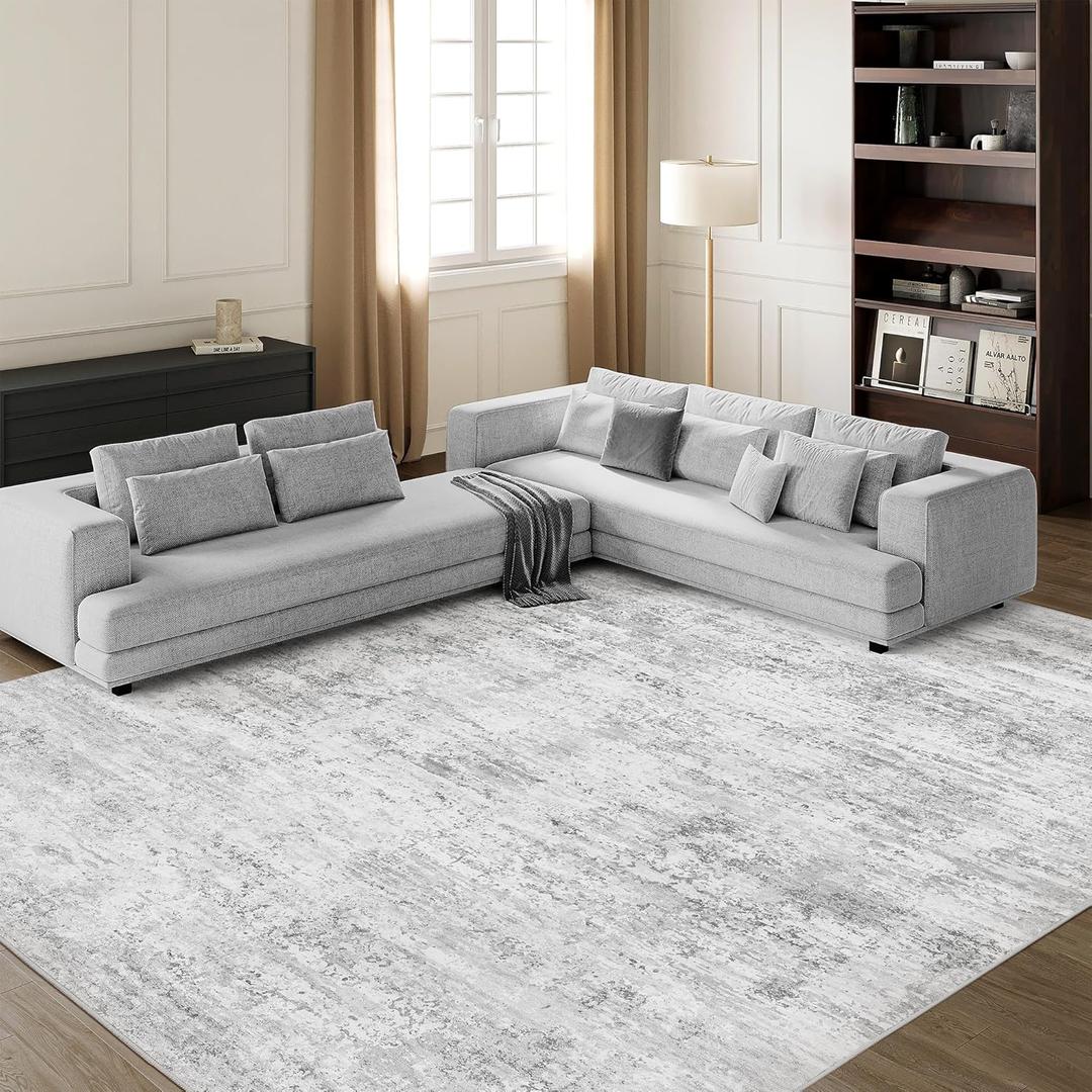 Art&Tuft Washable Rugs 8x10, Anti-Slip Backing Abstract 8x10 Area Rugs for Living Room, Stain Resistant Foldable Machine Washable Area Rug(8'x10', 01-Grey)