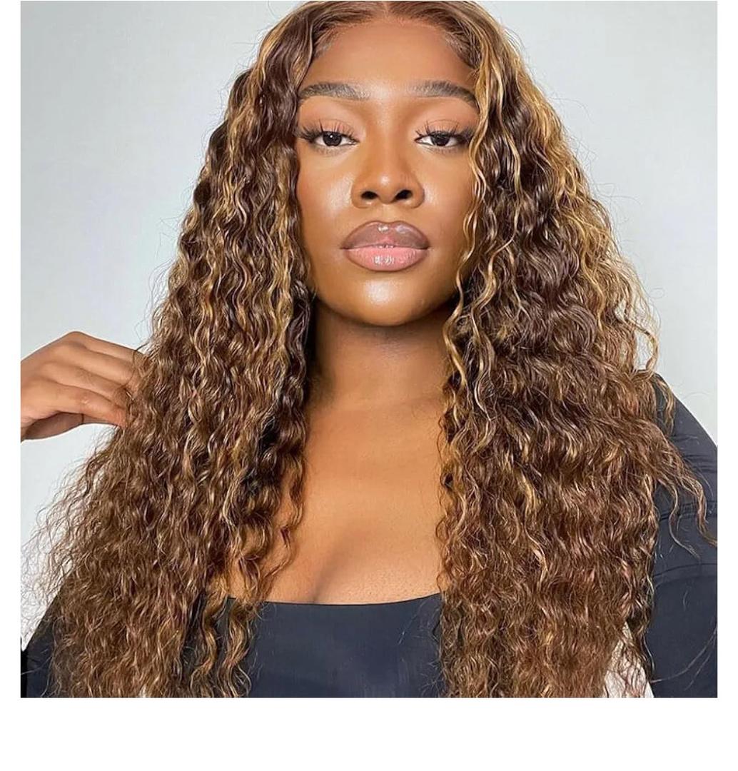 Ombre Highlight Lace Front Wigs Honey Blonde Deep Wave  HD Transparent Lace Frontal Wigs Human Hair  Colored Curly Wig for Women Density Glueless Pre Plucked 20 Inch Wig