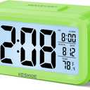 Night Light Digital Alarm Clock Battery Operated with Indoor Temperature, Desk Small Clock,Snooze Model,12/24H Display for Bedrooms Heavy Sleepers Kids Travel Bathroom Green