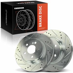 A-Premium 11.81 Inch (300mm) Rear Drilled and Slotted Disc Brake Rotors