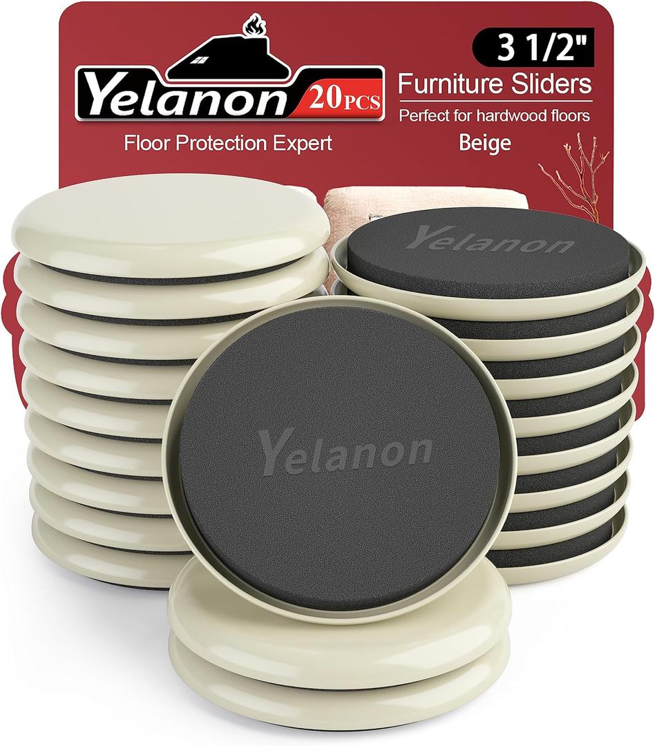 Yelanon Furniture Sliders for Carpet - 20 PCS Heavy Duty Moving Pads 3 1/2" - Sliders for Furniture on Carpet, Reusable Furniture Moving Sliders for Easy Glide