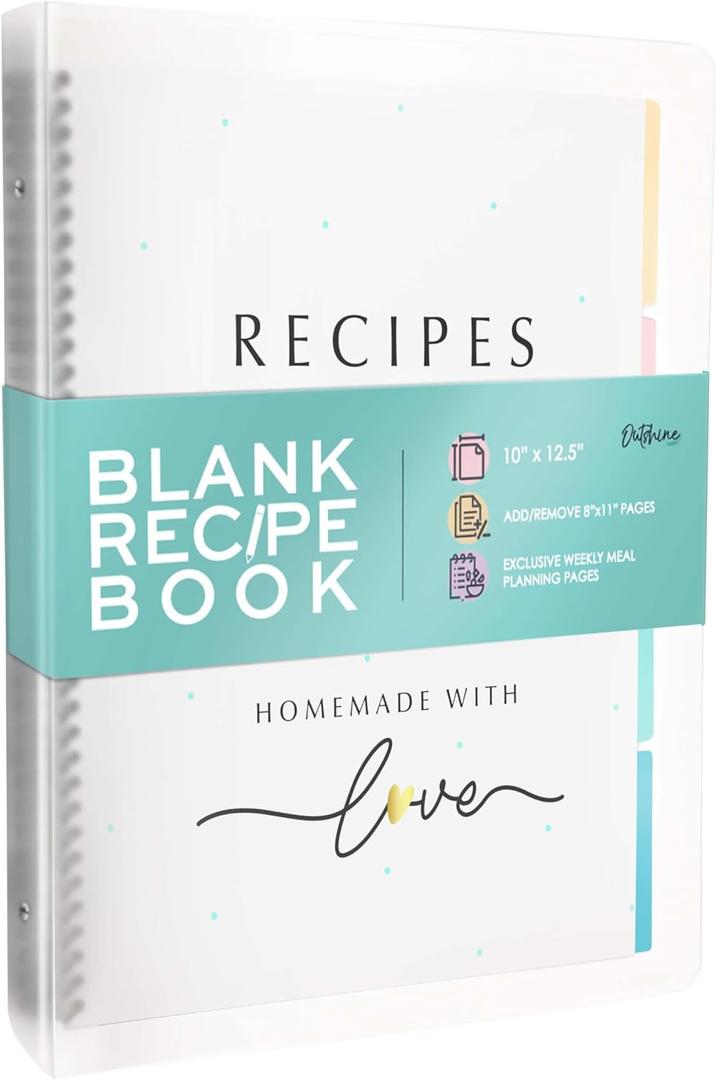 8.5 x 11 Waterproof Recipe Holder Holds 300 Recipes, Blank Recipe Book to Write in Your Own Recipes, Recipe Binder, Recipe Book Blank, Recipe Notebook, Cookbook Binder, Recipe Journal, Blank Cookbook