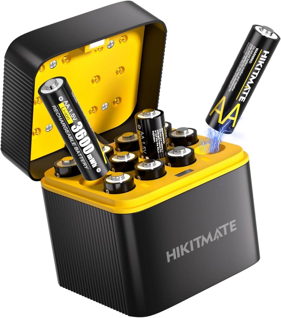 12 Pack Rechargeable Lithium AA Batteries 3600mWh 1.5V, 2000 Cycles with 12-Slot Smart Charger & LED Indicators, Ultra-Long Lasting Power for High-Drain Devices - Cost-Effective & Reliable