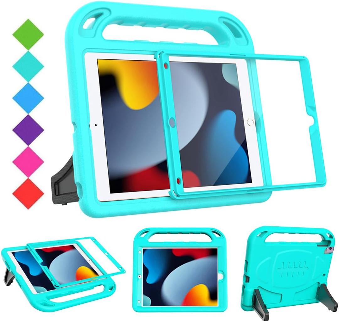 BMOUO Kids Case for iPad 10.2 2021/2020/2019 - iPad 9th/8th/7th Generation Case for Kids, with Built-in Screen Protector, Shockproof Handle Stand Kids Case for iPad 10.2" (9th/8th/7th Gen) - Turquoise
