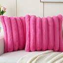 FUTEI Valentine's Day Hot Pink Decorative Throw Pillow Covers 20x20 Inch Set of 2, Square Soft Faux Rabbit Fur Thick Striped Cushion Cover,Winter Home Decor for Couch Bed Living Room