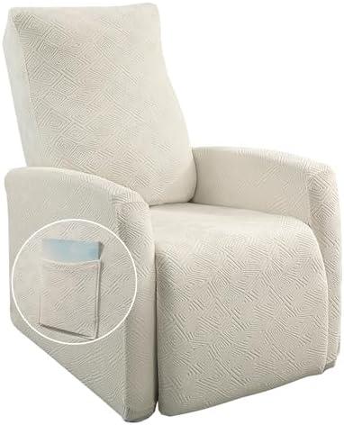 SearchI Recliner Chair Cover Jacquard Chair Covers 4 Piece, Small Recliner Sofa Slipcover for Home Theater Seating with Elastic Bottom, Recliner Protector with Pocket for Recliners, Light Beige