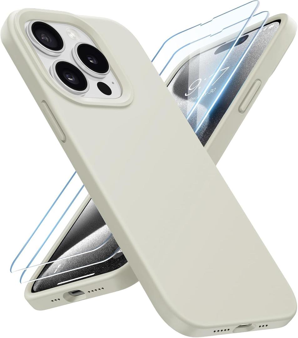 for iPhone 15 Pro Case Liquid Silicone Slim Shockproof Protective Cover 6.1 Inch Anti-Scratch Drop Protection,Stone