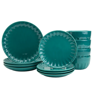 Mason Craft and More Stoneware Cafe Dinnerware Set - Teal
 12 Pack Dinner Set