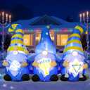 DomKom 6FT Long Hanukkah Inflatable Outdoor Decorations, Chanukah Gnomes Holding Star of David, Dreidel and Menorah Blow up, Build-in for Party Yard Holiday Decor