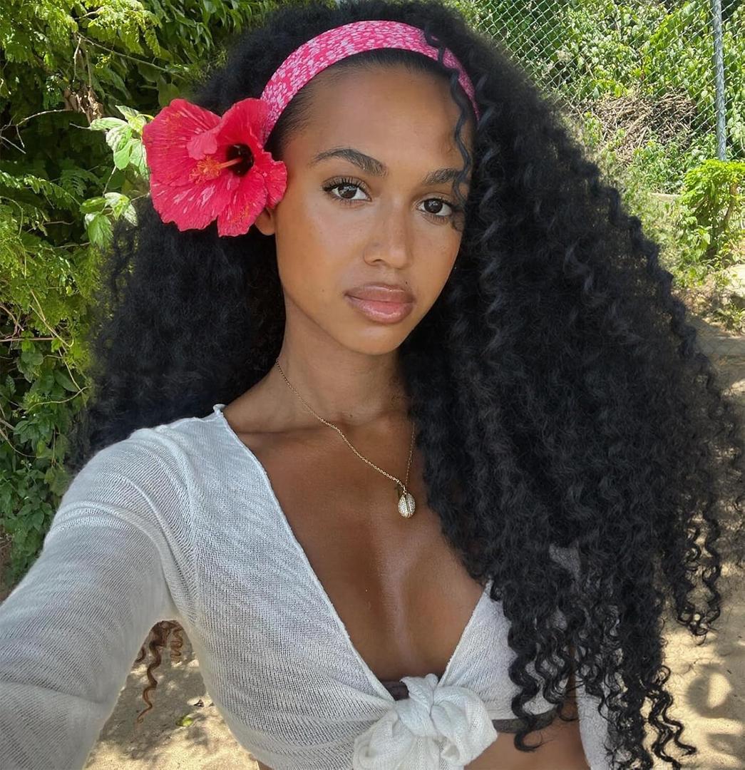 Curly Headband Wig for Women, 20 Inch Wear and Go Glueless Wigs Deep Wave Wig Half Wig As Human Hair with 1 Headband, 180% Density Synthetic Wigs None Lace Front (Black #1B)