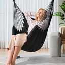 Y- STOP Hammock Chair Hanging Rope Swing Chair, Max 500 Lbs, 2 Seat Cushions Included, Removable Steel Spreader Bar with Anti-Slip Rings, Hardware kit-for Indoor Outdoor(Dark Grey) pcs