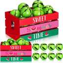 Yulejo Watermelon Mini Crate Summer Tiered Tray Decor with 8 Faux Watermelon Farmhouse Tiered Tray Decor with Faux Fruits Wood Crate for Kitchen Home