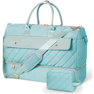 Wedama Travel Duffel Bag, Large Weekender Bag for Women with Shoe Compartment, Carry on Overnight Bag with Toiletry Makeup Bag, Gym Duffel Bag Travel Tote Bag for Travel Gym Camping Hospital, Blue